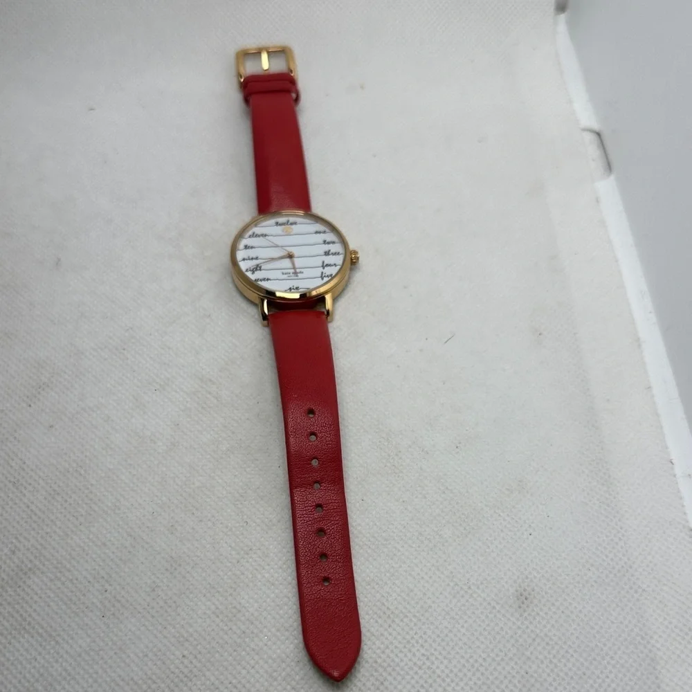 Kate Spade Red Chalkboard Metro Watch Rose Gold Red Leather 34mm